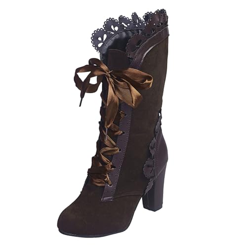 VBEDKDEB Boots Damen Mid Calf Stiefel Winter Neue Große Größe Damen Stiefel Spitze Spitze Mitte Wade Trachten Schuhe Für (Brown, 38) von VBEDKDEB