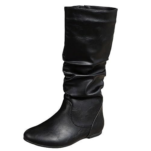 VBEDKDEB Boots Damen Mid Calf Stiefel runde Stiefel mit quadratischem Absatz seitlichem Reißverschluss massivem Vintage Western Jeansmode, mittellange Mit Absatz (39) von VBEDKDEB