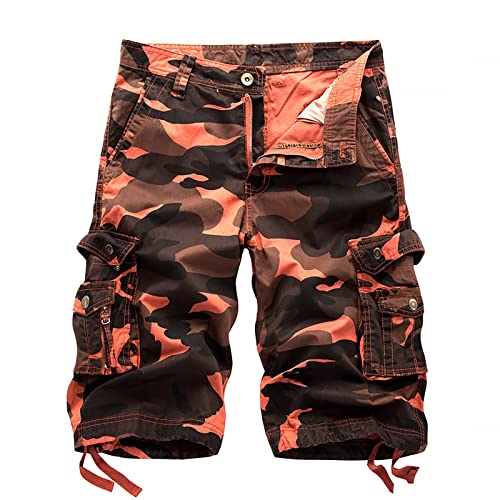 VBEDKDEB Cargohose Herren Kurz Cargo Shorts Arbeitskleidung für Herren, Camouflage-Shorts, große Multi-Pocket-Fünf-Punkt-Hose Cargo Shorts Herren (Watermelon Red, 34) von VBEDKDEB