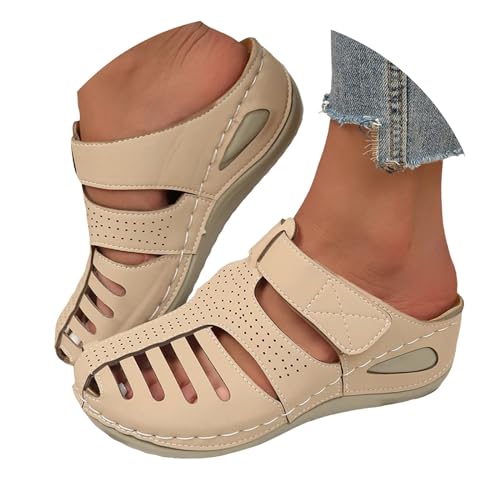 VBEDKDEB Clog Damen Sommer Plateau Hausschuhe Atmungsaktive Hohl Bequeme Halbschuh Keilabsatz Rutschfeste Sandaletten Lässige Vorne Geschlossen Sandalen Strand Reise Urlaub Slipper (White, 41) von VBEDKDEB
