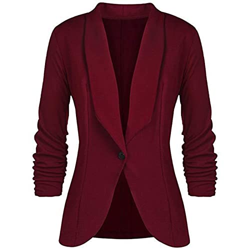 VBEDKDEB Damen Blazer Jacquard-Büro-Anzugjacke mit Schößchen und zweireihigem Verschluss Blazer Schwarz Damen Blaser Jacke Damen (X1-Wine, XXL) von VBEDKDEB