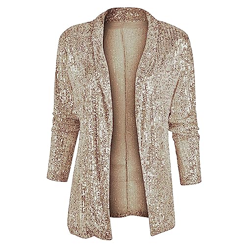 VBEDKDEB Damen Blazer mittellang, Kleiner Anzug, einfarbig Damen Blazer Sportlich Elegant Blaser Jacke Damen (Rose Gold, M) von VBEDKDEB