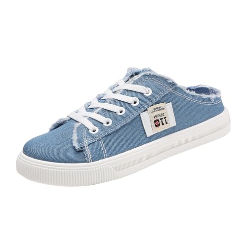 VBEDKDEB Damen Herren Clogs Pantolette Gartenschuhe Modische und vielseitige Segeltuchschuhe, weiße Schuhe, Faule Flache Slip On Freizeitschuhe Gartenclogs Sommerschuhe Walking Pantoffeln (Blue, 37) von VBEDKDEB