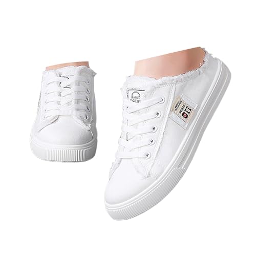 VBEDKDEB Damen Herren Clogs Pantolette Gartenschuhe Modische und vielseitige Segeltuchschuhe, weiße Schuhe, Faule Flache Slip On Freizeitschuhe Gartenclogs Sommerschuhe Walking Pantoffeln (White, 38) von VBEDKDEB