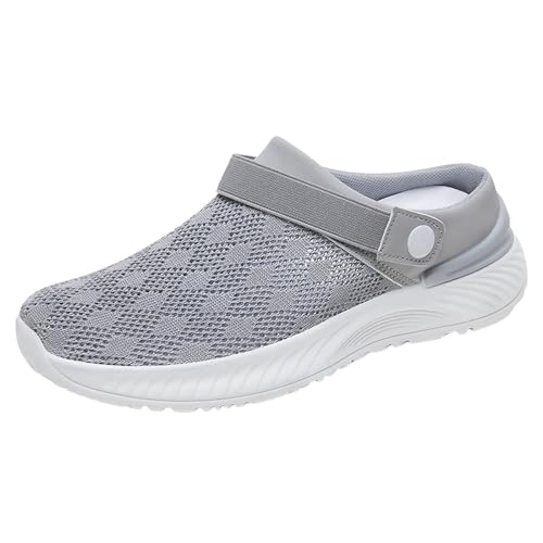 VBEDKDEB Damen Herren Clogs Pantolette Hausschuhe Atmungsaktive Hausschuhe Halbschuhe Für Frauen Lazy Soft Soled Slip On Casual Schuhe Sommer Sommerschuhe Barfussschuhe Pantoffeln (Grey, 36) von VBEDKDEB