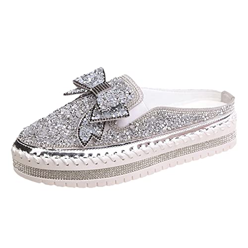 VBEDKDEB Damen Herren Clogs Pantolette Leichte Frühlings Sommerschuhe für Damen mit Schleifenknoten Pailletten Gartenclogs Sneaker Barfussschuhe Pantoffeln (42) von VBEDKDEB