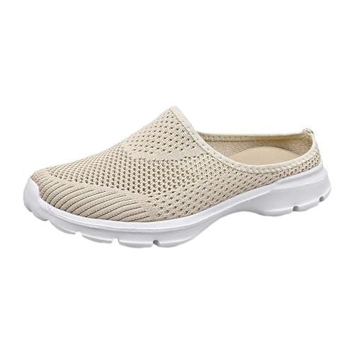 VBEDKDEB Damen Herren Clogs Pantolette Pantoffeln Loafer für Damen, lässige, Bequeme und leichte Slip On Sneakers, Flache Wanderschuhe Gartenclogs Sommer Sommerschuhe Sneaker (Beige, 42) von VBEDKDEB
