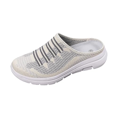 VBEDKDEB Damen Herren Clogs Pantolette Sabots Beach Lazy Atmungsaktive Mesh Schuhe Lässige und Bequeme Damenschuhe Half Slip Sportschuhe Gartenclogs Sommerschuhe Barfussschuhe Pantoffeln (Beige, 43) von VBEDKDEB