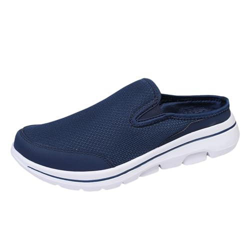 VBEDKDEB Damen Herren Clogs Pantolette Schlupfschuhe Lässige, einfarbige, umwickelte Zehenpartie Flyweave Mesh, atmungsaktive Halb Flip Flops für Paare, große Walking Barfussschuhe (Dark Blue, 43) von VBEDKDEB