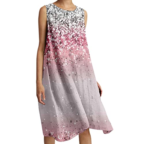 VBEDKDEB Damen-Kleid mit elastischem, Lockerem Farbverlauf-Rosendruck, geeignet für lässiges langes Kleid mit Stranddruck am Meer Sommerkleid Blumen von VBEDKDEB