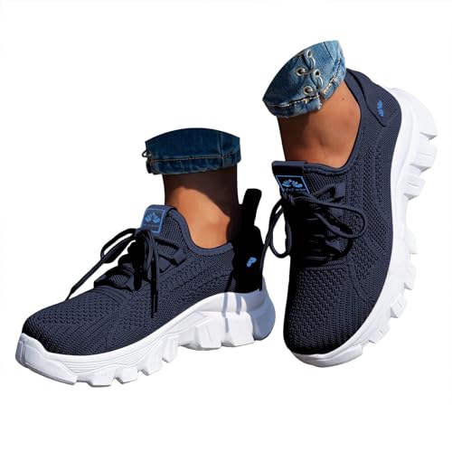 VBEDKDEB Damen Laufschuhe Schuhe Damen Sportschuhe Leicht Mesh Atmungsaktiv Bequem Schnüren Sneaker Turnschuhe Joggingschuhe Wanderschuhe Running Shoes Trainers (X-C-Blue, 36) von VBEDKDEB