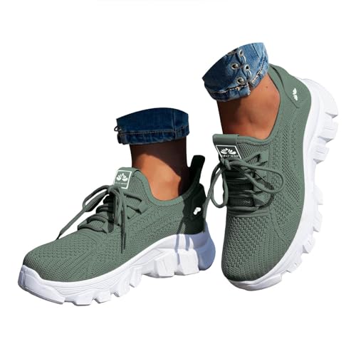VBEDKDEB Damen Laufschuhe Schuhe Damen Sportschuhe Leicht Mesh Atmungsaktiv Bequem Schnüren Sneaker Turnschuhe Joggingschuhe Wanderschuhe Running Shoes Trainers (X-C-Green, 40) von VBEDKDEB