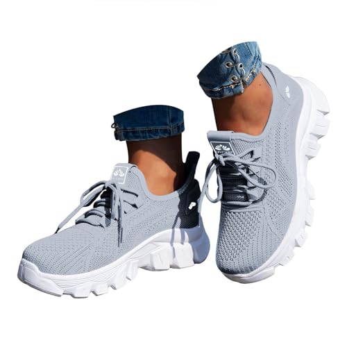 VBEDKDEB Damen Laufschuhe Schuhe Damen Sportschuhe Leicht Mesh Atmungsaktiv Bequem Schnüren Sneaker Turnschuhe Joggingschuhe Wanderschuhe Running Shoes Trainers (X-C-Grey, 38) von VBEDKDEB