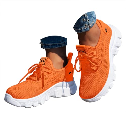 VBEDKDEB Damen Laufschuhe Schuhe Damen Sportschuhe Leicht Mesh Atmungsaktiv Bequem Schnüren Sneaker Turnschuhe Joggingschuhe Wanderschuhe Running Shoes Trainers (X-C-Orange, 37) von VBEDKDEB