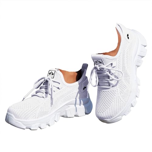 VBEDKDEB Damen Laufschuhe Schuhe Damen Sportschuhe Leicht Mesh Atmungsaktiv Bequem Schnüren Sneaker Turnschuhe Joggingschuhe Wanderschuhe Running Shoes Trainers (X-C-White, 37) von VBEDKDEB