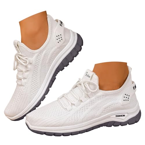 VBEDKDEB Damen Laufschuhe Schuhe Damen Sportschuhe Leicht Mesh Atmungsaktiv Bequem Schnüren Sneaker Turnschuhe Joggingschuhe Wanderschuhe Running Shoes Trainers (X-E-White, 41) von VBEDKDEB