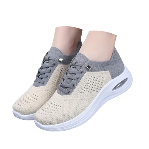 VBEDKDEB Damen Laufschuhe Schuhe Damen Sportschuhe Leicht Mesh Atmungsaktiv Bequem Schnüren Sneaker Turnschuhe Joggingschuhe Wanderschuhe Running Shoes Trainers (X-F-Grey, 38) von VBEDKDEB