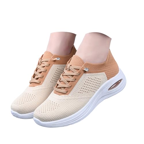 VBEDKDEB Damen Laufschuhe Schuhe Damen Sportschuhe Leicht Mesh Atmungsaktiv Bequem Schnüren Sneaker Turnschuhe Joggingschuhe Wanderschuhe Running Shoes Trainers (X-F-Khaki, 40) von VBEDKDEB