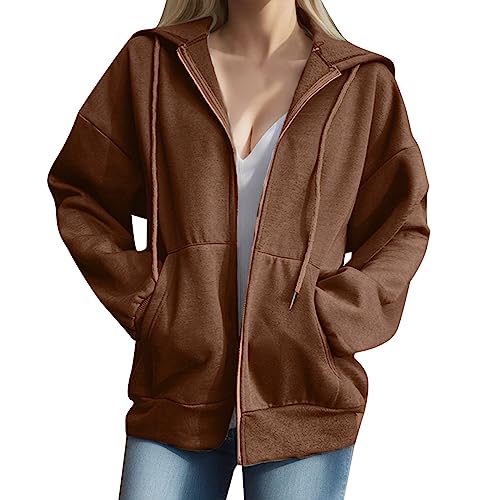 VBEDKDEB Damen Sweatjacke Hoodie Sweatshirtjacke Pullover Oberteile Kapuzenpullover Einfarbig Full Zip Casual Hoodie Sweatshirt von VBEDKDEB