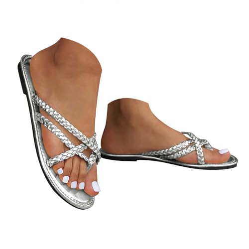 VBEDKDEB Flach Flip Flops Damen Bequeme Rutschfeste Zehentrenner Sandalen offener Zehenpartie Flip-Flops Frauen 2025 Sommer Retro Strand Flipflops (37) von VBEDKDEB