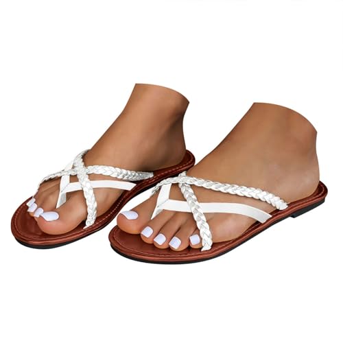 VBEDKDEB Flach Flip Flops Damen Bequeme Rutschfeste Zehentrenner Sandalen offener Zehenpartie Flip-Flops Frauen 2025 Sommer Retro Strand Flipflops (White, 39) von VBEDKDEB