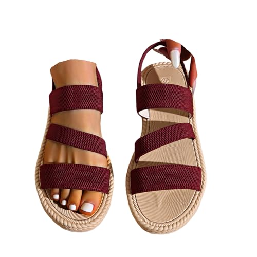VBEDKDEB Flach Sandalen Damen Elegant Bequem Wanderschuhe 2025 Sommer Lässige Elastisch Sandaletten Frauen Strand Reise Urlaub Offen Rutschfeste Walkingsandalen (40) von VBEDKDEB