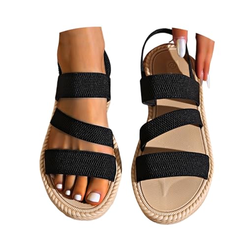 VBEDKDEB Flach Sandalen Damen Elegant Bequem Wanderschuhe 2025 Sommer Lässige Elastisch Sandaletten Frauen Strand Reise Urlaub Offen Rutschfeste Walkingsandalen (43) von VBEDKDEB