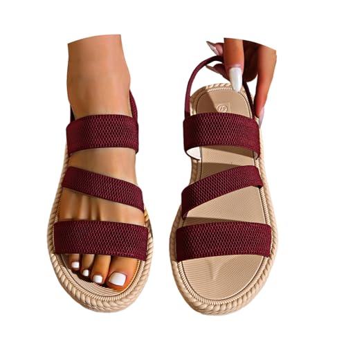 VBEDKDEB Flach Sandalen Damen Elegant Bequem Wanderschuhe 2025 Sommer Lässige Elastisch Sandaletten Frauen Strand Reise Urlaub Offen Rutschfeste Walkingsandalen (43) von VBEDKDEB