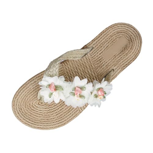 VBEDKDEB Flip Flops Damen Flach Blumen Flip-Flops Strandurlaub Feen-Hausschuhe offene Zehenpartie Espadrilles Zehentrenner Sandalen Damenschuhe Zehensandalen Zehenstegsandalen (40) von VBEDKDEB