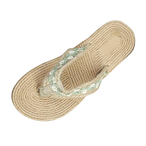 VBEDKDEB Flip Flops Damen Flach Blumen Flip-Flops Strandurlaub Feen-Hausschuhe offene Zehenpartie Espadrilles Zehentrenner Sandalen Damenschuhe Zehensandalen Zehenstegsandalen (Mint Green, 39) von VBEDKDEB