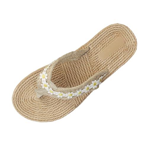 VBEDKDEB Flip Flops Damen Flach Blumen Flip-Flops Strandurlaub Feen-Hausschuhe offene Zehenpartie Espadrilles Zehentrenner Sandalen Damenschuhe Zehensandalen Zehenstegsandalen (Yellow, 40) von VBEDKDEB