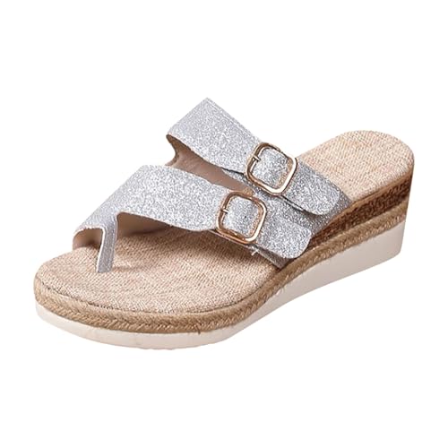VBEDKDEB Flip Flops Damen Hallux Valgus Keilsandalen Plateau Espadrilles Zehentrenner Sommer Bequeme lockere Sandalen Rutschfeste Keilabsatz Flip-Flops Verstellbaren Spangen Flipflops (37) von VBEDKDEB