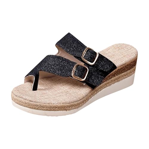 VBEDKDEB Flip Flops Damen Hallux Valgus Keilsandalen Plateau Espadrilles Zehentrenner Sommer Bequeme lockere Sandalen Rutschfeste Keilabsatz Flip-Flops Verstellbaren Spangen Flipflops (40.5) von VBEDKDEB