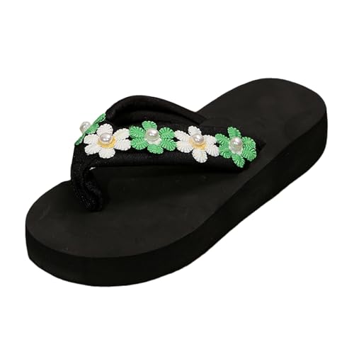 VBEDKDEB Flip Flops Damen Sommer Blumen Zehenstegsandalen frauen Sandalen Dicken Sohlen Zehentrenner Modische Hausschuhe Strand Zehensandalen Für Damenschuhe (Green, 40.5) von VBEDKDEB