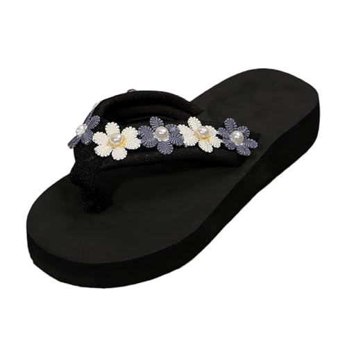 VBEDKDEB Flip Flops Damen Sommer Blumen Zehenstegsandalen frauen Sandalen Dicken Sohlen Zehentrenner Modische Hausschuhe Strand Zehensandalen Für Damenschuhe (Grey, 39) von VBEDKDEB