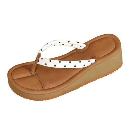 VBEDKDEB Flip Flops für Damen rutschfeste Flip-Flops Strandsandalen, Sommer modische Hausschuhe Bequeme Plateau Zehentrenner Keilabsatz Flipflops (White, 42) von VBEDKDEB