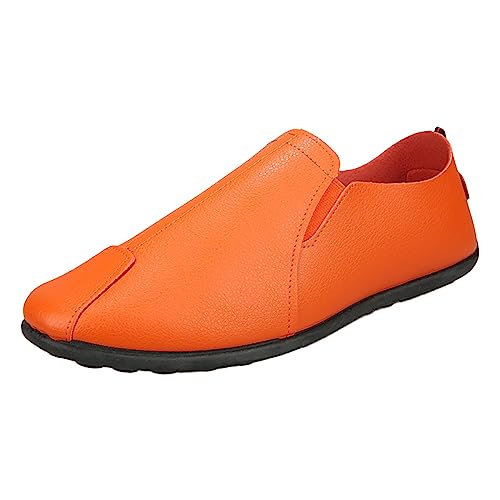 VBEDKDEB Freizeitschuhe Herren Slipper Freizeit Herren Four Seasons rutschfeste Flache runde Zehen atmungsaktive Slip Freizeitschuhe Herrenschuhe (Orange, 43) von VBEDKDEB