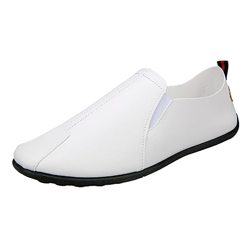 VBEDKDEB Freizeitschuhe Herren Slipper Freizeit Herren Four Seasons rutschfeste Flache runde Zehen atmungsaktive Slip Freizeitschuhe Herrenschuhe (White, 42) von VBEDKDEB