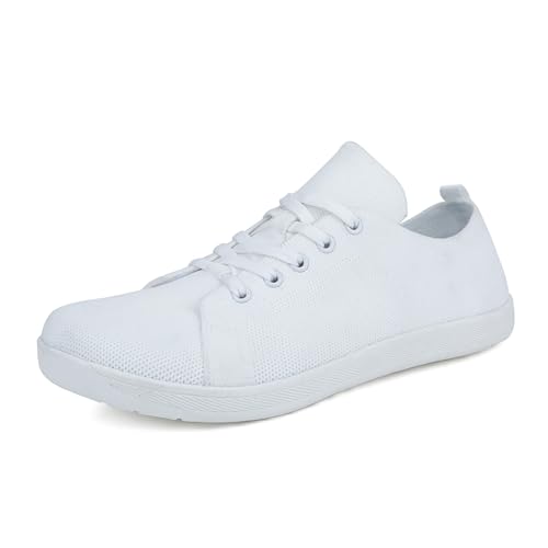 VBEDKDEB Freizeitschuhe Herren Slipper Herren Fly Weave Freizeitschuhe Breite Zehen Barfußschuhe rutschfeste Atmungsaktive Leichte Sport Schuhe Sneaker (White, 43) von VBEDKDEB