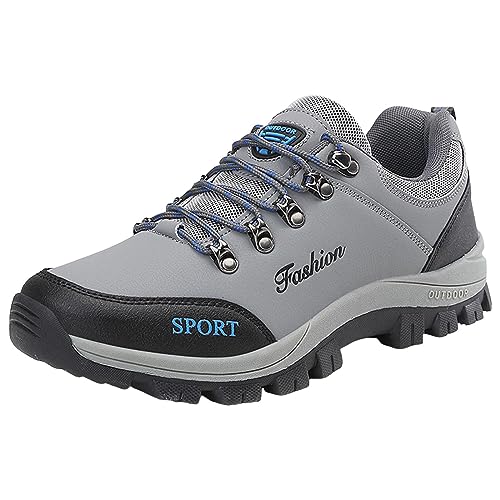 VBEDKDEB Freizeitschuhe Herren Slipper Herren Freizeitschuhe, modisches Muster, einfach regendicht, Dicke Sohle, Bequeme Schnür Sport Wanderschuhe Laufschuhe (Grey, 41) von VBEDKDEB