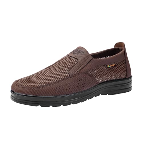 VBEDKDEB Freizeitschuhe Herren Slipper Herren Freizeitschuhe Slip Herrenschuhe Atmungsaktive Mesh Schuhe Mesh Casual Atmungsaktive Schuhe Weiße Sneaker (Coffee, 44) von VBEDKDEB