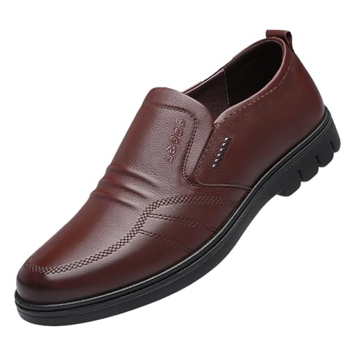 VBEDKDEB Freizeitschuhe Herren Slipper Herren Lederschuhe, modischer lässiger Stil, Neuer Slip mit flachem Boden weicher Sohle, bequemer Slip große Größe Herrensneaker (Brown, 42) von VBEDKDEB