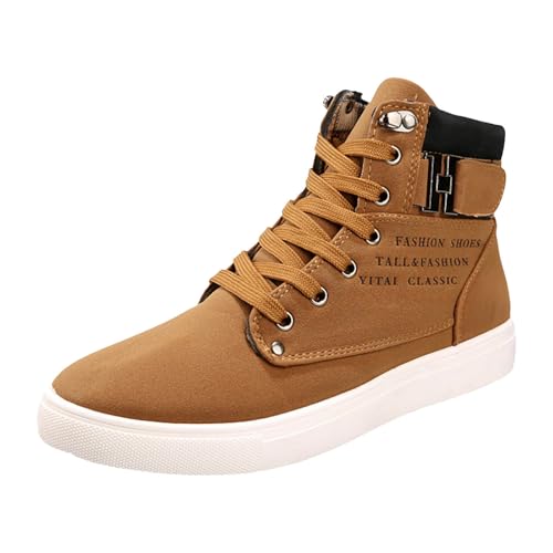 VBEDKDEB Freizeitschuhe Herren Slipper Herren Mid Tube Casual Sneakers Modische Retro Leder Oberbekleidung Freizeitschuhe Sport Schuhe Männer (Khaki, 46) von VBEDKDEB