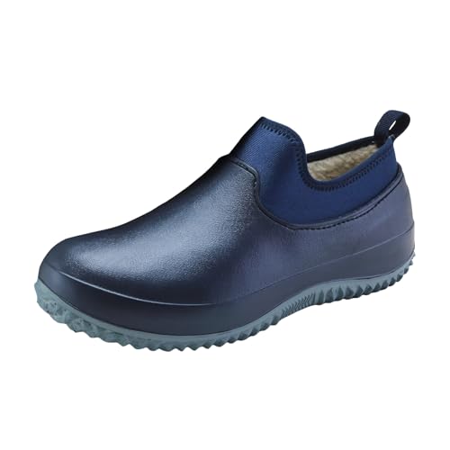 VBEDKDEB Freizeitschuhe Herren Slipper Herren Plüsch Warme Kochschuhe Mode Slip Geschlossene Zehenpartie Slip Arbeitsschuhe Einfarbig Freizeitschuhe Leichte Schuhe (Dark Blue, 42) von VBEDKDEB