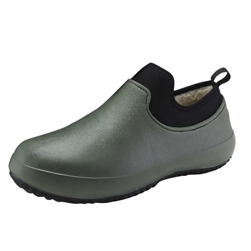 VBEDKDEB Freizeitschuhe Herren Slipper Herren Plüsch Warme Kochschuhe Mode Slip Geschlossene Zehenpartie Slip Arbeitsschuhe Einfarbig Freizeitschuhe Leichte Schuhe (Green, 46) von VBEDKDEB