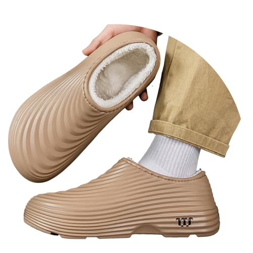 VBEDKDEB Freizeitschuhe Herren Slipper Herren Schlupfschuhe aus Plüsch, warm, Baumwolle, geschlossene Zehenpartie, Arbeits und Freizeitschuhe Walking Schuhe (Khaki, 40) von VBEDKDEB