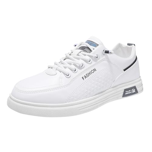 VBEDKDEB Freizeitschuhe Herren Slipper Herrenmode Runde Zehen Schnürschuhe aus Leder in Weiß, lässig, bequem, atmungsaktiv Herrenschuhe (White, 43) von VBEDKDEB