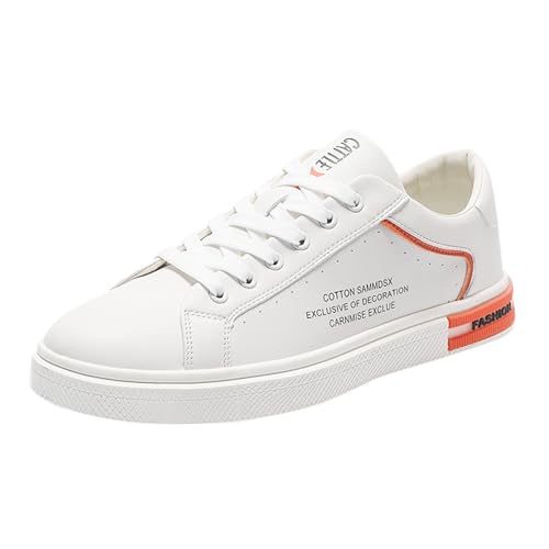 VBEDKDEB Freizeitschuhe Herren Slipper Herrenmode Runde Zehen Schnürschuhe aus Leder in Weiß, lässig, bequem, atmungsaktiv Sabots Herren (Orange, 42) von VBEDKDEB