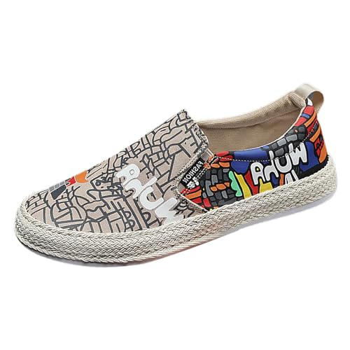 VBEDKDEB Freizeitschuhe Herren Slipper Leinwand Herrenschuhe Frühling atmungsaktive lässige Flache Schuhabdeckung tragen Leinen Freizeitschuhe Weiße Schuhe Herren (Beige, 43) von VBEDKDEB