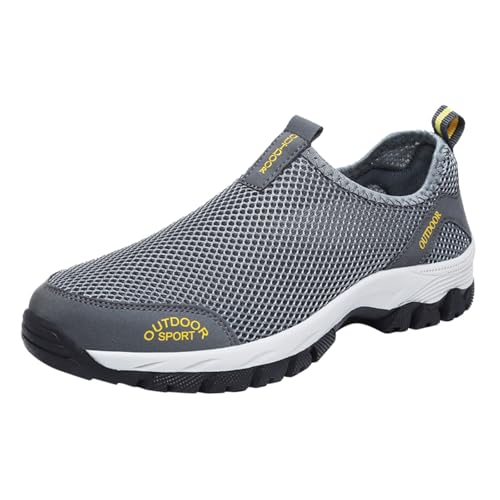 VBEDKDEB Freizeitschuhe Herren Slipper Mode Frühjahr und Männer Sportschuhe Flache Unterseite rutschfeste Outdoor Wanderschuhe Mesh atmungsaktiv bequem Slip Sneakers Herren (Grey, 44) von VBEDKDEB
